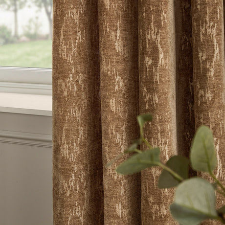 Aurelio Chenille Jacquard Fully Lined Eyelet Curtains - Caramel