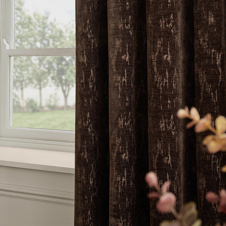 Aurelio Chenille Jacquard Fully Lined Eyelet Curtains - Chocolate