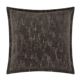 Aurelio Chenille Jacquard Polyester Cushion in charcoal, square with a flanged edge, showing an abstract textured pattern in tonal grey shades on a plain white background.