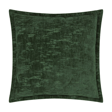 Square Aurelio chenille jacquard cushion in deep emerald green with a mottled woven texture, shown on a plain white background.