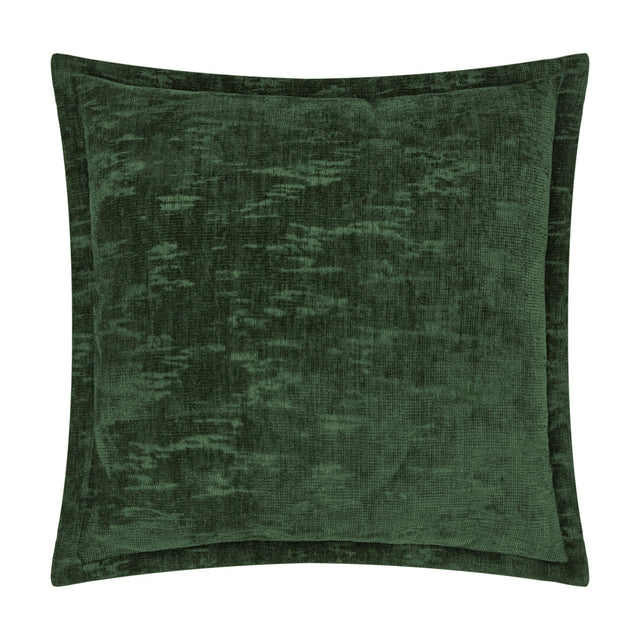 Square Aurelio chenille jacquard cushion in deep emerald green with a mottled woven texture, shown on a plain white background.