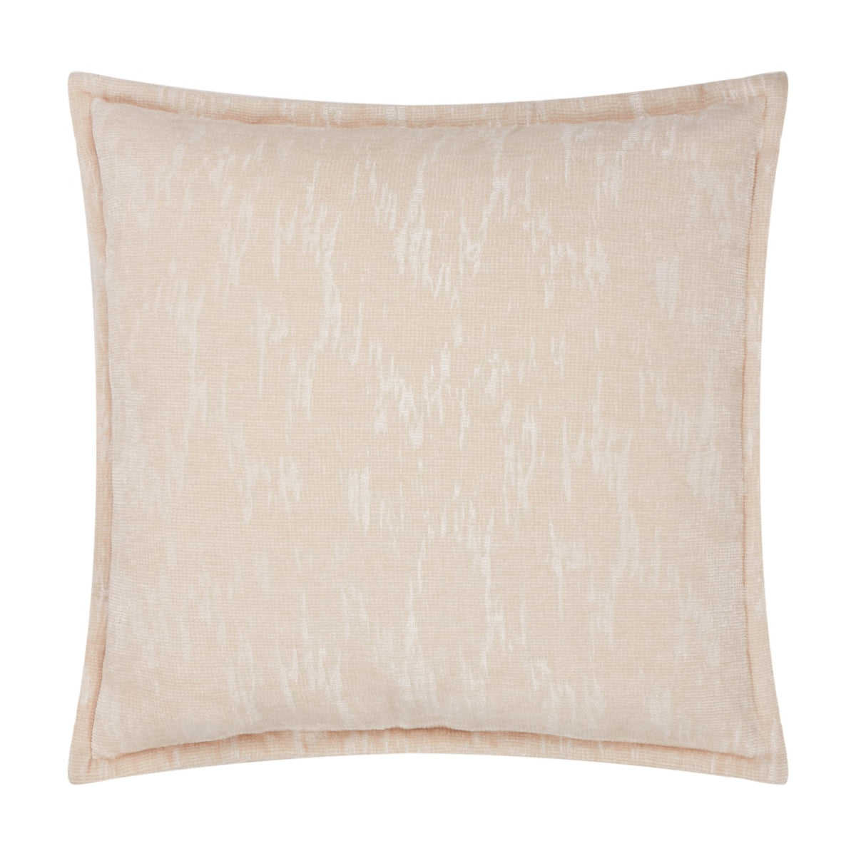 Aurelio square chenille jacquard cushion in ivory cream with subtle abstract woven pattern and piped edges, shown on a plain white background.