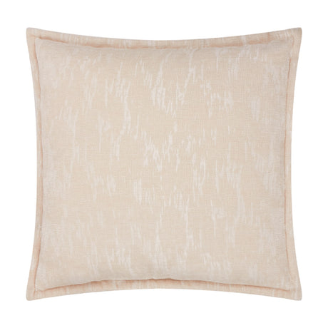 Aurelio square chenille jacquard cushion in ivory cream with subtle abstract woven pattern and piped edges, shown on a plain white background.