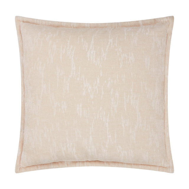 Aurelio square chenille jacquard cushion in ivory cream with subtle abstract woven pattern and piped edges, shown on a plain white background.