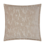 Aurelio Chenille Jacquard Polyester Cushion in mink beige, square with flange edge, abstract woven pattern in tonal shades, shown on a plain white background.