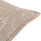 Close-up of the Aurelio Chenille Jacquard Polyester Cushion in mink beige, showing the textured woven fabric, abstract jacquard pattern, and flanged edge on a white background.