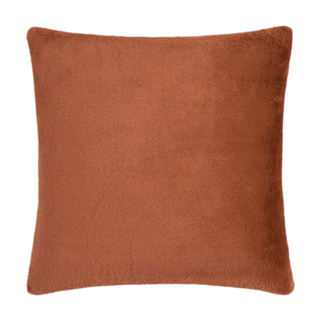 Square faux fur cushion in rust with soft, dense pile shown against a plain white background, from the Autumn Trail Woodland Faux Fur Cushion range.