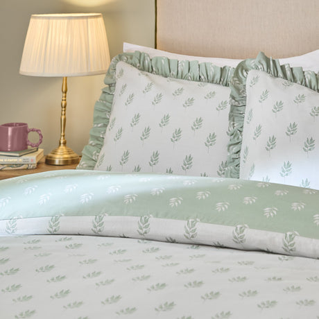 Ava Reversible Leaf Duvet Cover Set - White Sage