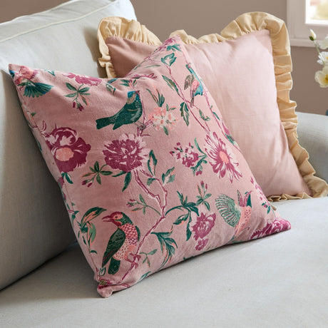 Aviary Velvet Cotton Cushion - Blushed Rose