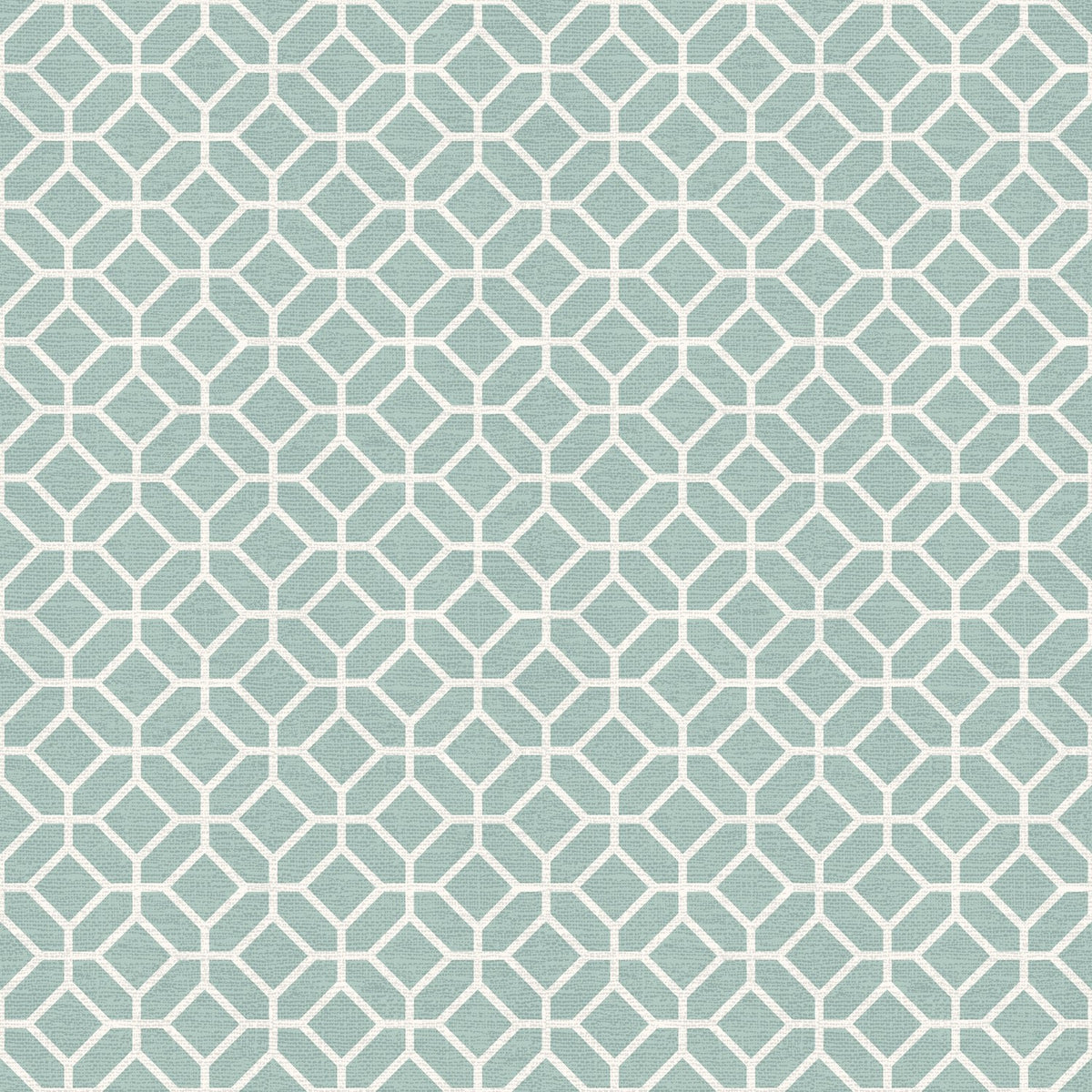 Bali Palm Reversible Duvet Cover Set reverse side, showing a soft aqua geometric lattice print on a polycotton fabric with a white trellis pattern.