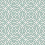 Bali Palm Reversible Duvet Cover Set reverse side, showing a soft aqua geometric lattice print on a polycotton fabric with a white trellis pattern.