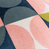 Close-up of the Bardot Geometric Velvet Cushion, showing cut-velvet half-circle and block pattern in navy, slate blue, dusty pink, cream and avocado green.