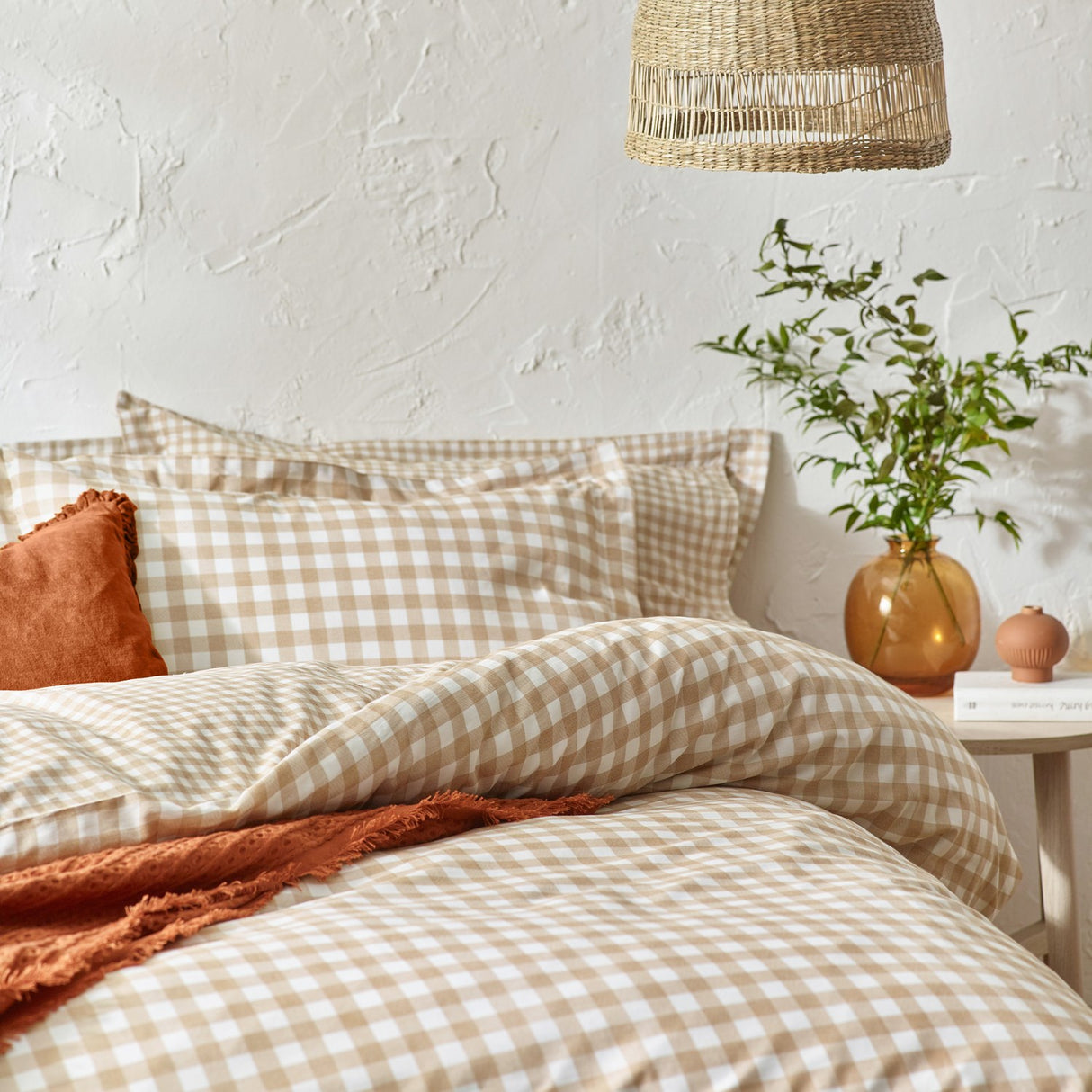 Barton Cotton Gingham Duvet Cover Set - Biscuit