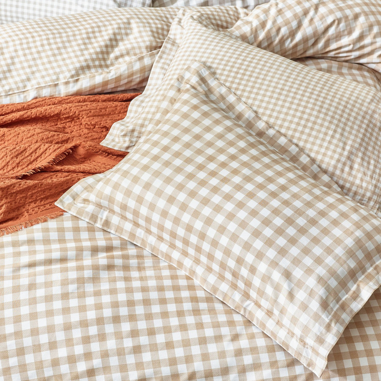Barton Cotton Gingham Duvet Cover Set - Biscuit