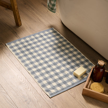 Barton Gingham Cotton Bath Mat - Denim Blue