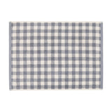 Barton Gingham Cotton Bath Mat in denim blue and cream check with plain woven border, shown flat on a white background.