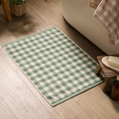 Barton Gingham Cotton Bath Mat - Forest