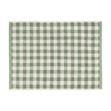 Barton Gingham Cotton Bath Mat in Forest, a rectangular cotton mat with a green and cream gingham check pattern, shown on a plain white background.
