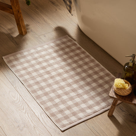 Barton Gingham Cotton Bath Mat - Natural