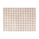 Barton Gingham Cotton Bath Mat in natural taupe and cream check, rectangular with plain woven border, shown on a white background.