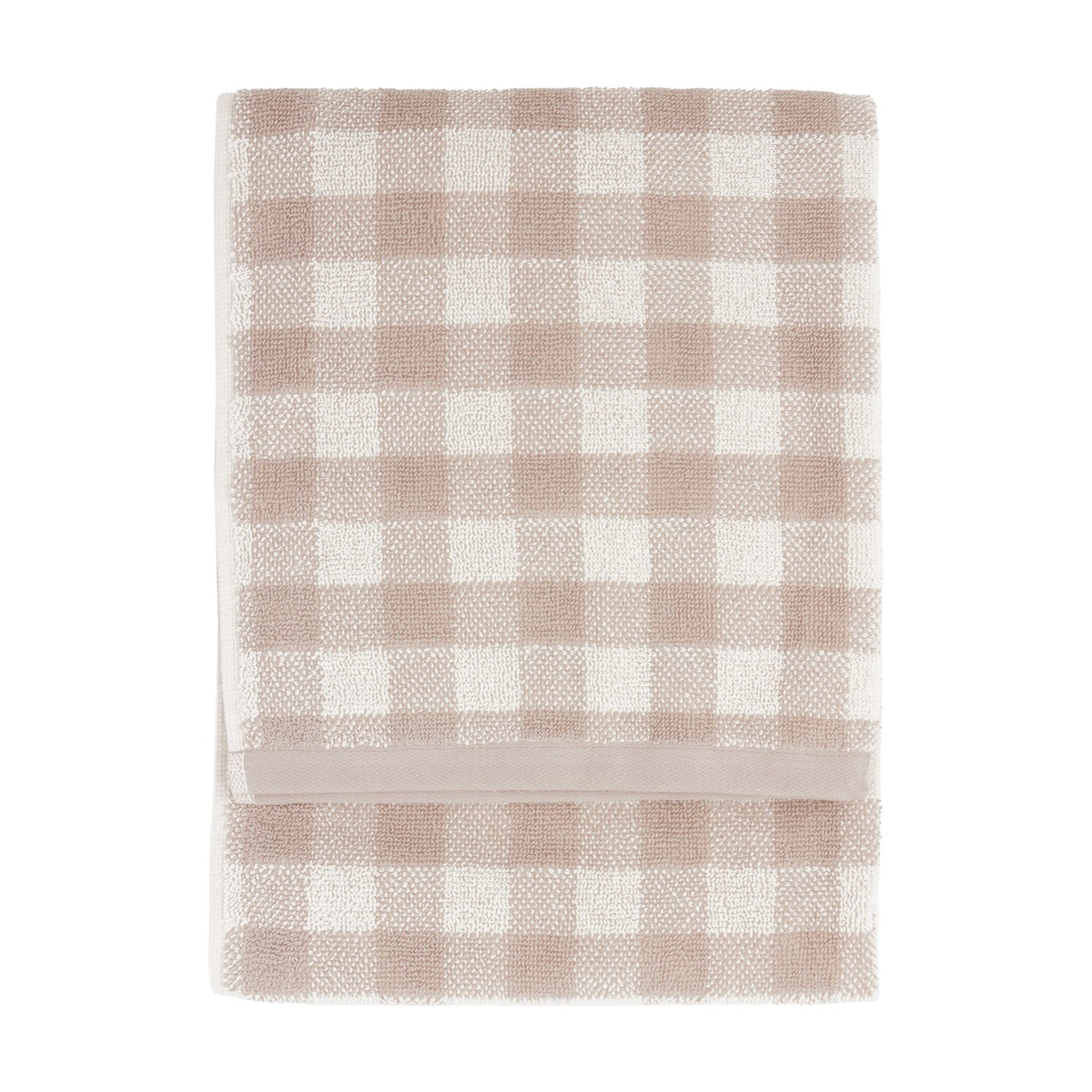 Folded Barton Check Gingham cotton towel in natural and cream check, shown against a plain white background.
