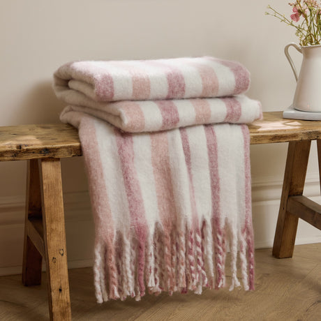 Beechwood Striped Cotton Throw - Camellia