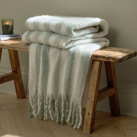 Beechwood Striped Cotton Throw - Moorland Green
