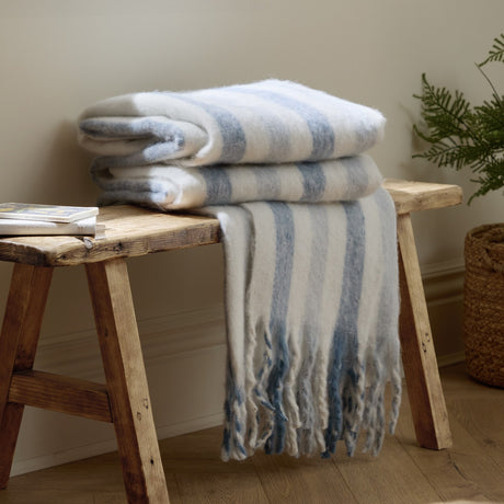 Beechwood Striped Polyester Throw - Sky Blue
