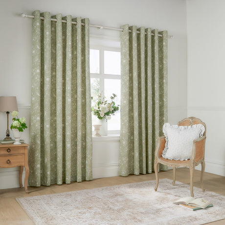 Bella Cotton Fully Lined Eyelet Curtains - Sage