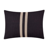 Benton Herringbone Cotton Cushion in black, rectangular with off-centre pale stripes on a woven textured ground, shown on a plain white background.