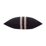 Benton Herringbone Cotton Cushion in black, shown end-on with off-centre pale stripes on textured herringbone weave, against a plain white background.