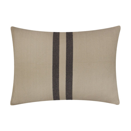 Benton Herringbone Cotton Cushion in natural beige with two dark vertical stripes down the centre, shown on a plain white background.