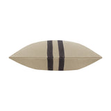 Benton Herringbone Cotton Cushion in natural beige, shown edge-on with two dark contrast stripes across the centre, set against a plain white background.