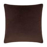Square velvet cushion in deep brown, plain reverse side with piped edge trim, shown on a white background.