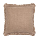Bertie Velvet Cotton Cushion in Chocolate, square 45 x 45cm with frayed fringe edging, shown reverse side in plain woven cotton against a white background.