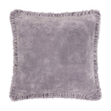 Bertie Velvet Cotton Cushion in mauve, a square 45 x 45cm design with a plain, soft-pile velvet face and frayed fringe trim edging, shown on a plain white background.