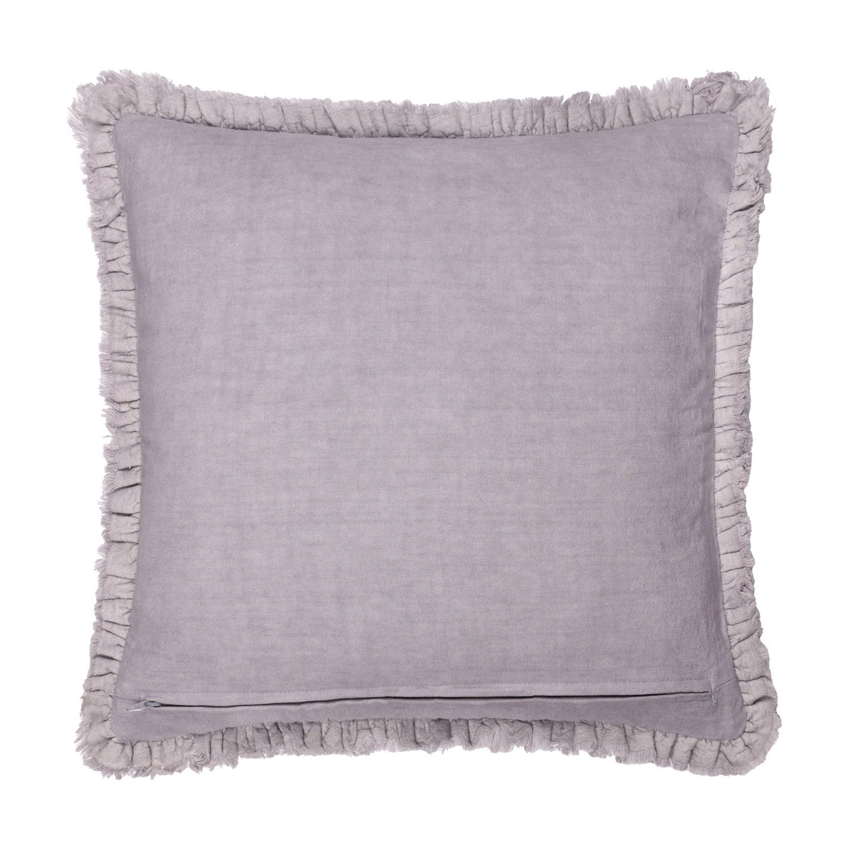 Bertie Velvet Cotton Cushion in mauve, square 45 x 45cm design with a plain textured face and frayed fringe trim edging, shown on a plain white background.