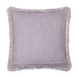 Bertie Velvet Cotton Cushion in mauve, square 45 x 45cm design with a plain textured face and frayed fringe trim edging, shown on a plain white background.