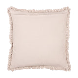 Bertie Velvet Cotton Cushion in natural, reverse side shown in plain cotton with concealed zip and frayed fringed trim on all four edges, photographed on a white background.