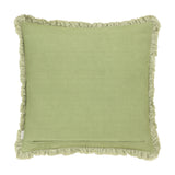 Bertie Velvet Cotton Cushion in light sage, square shape with plain cotton reverse and fringed edge trim, shown on a white background.