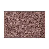 Rectangular cotton bath mat with Bird and Anemone floral pattern in two-tone plum, birds and leafy anemone motifs edge to edge, bordered trim, shown on a white background.