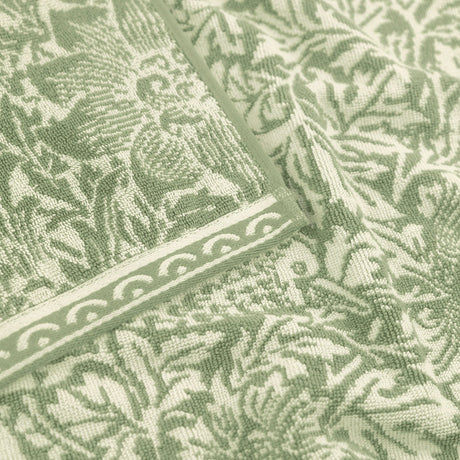Bird and Anemone Floral Cotton Bath Mat - Sage Green