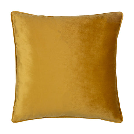 Square Bloomsbury velvet cushion in mustard gold with a subtle piped edge, shown against a plain white background.