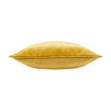 Bloomsbury Abstract Velvet Cushion in mustard, shown side-on with plain piped edges, textured geometric velvet front and plain velvet back, on a white background.