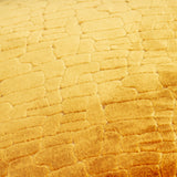 Close-up of the Bloomsbury Abstract Velvet Cushion in mustard, showing cut velvet pile in a raised geometric mosaic pattern with light-to-dark gold shading.