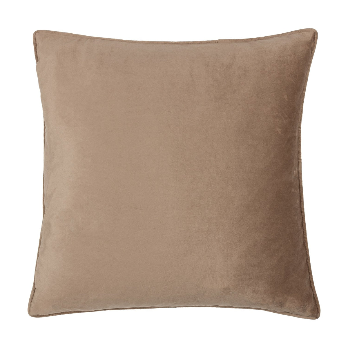 Bloomsbury Abstract Velvet Cushion in taupe, square with plain velvet reverse and piped edges, shown on a white background.