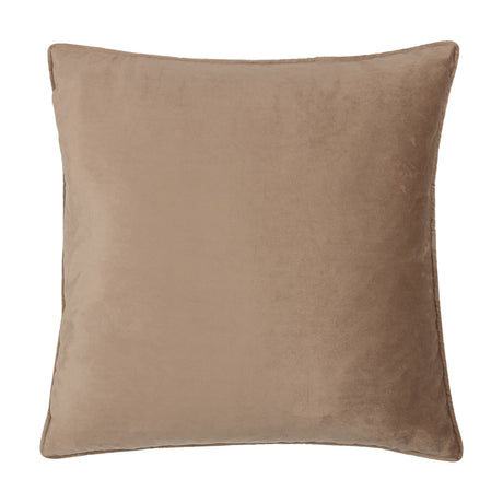 Bloomsbury Abstract Velvet Cushion in taupe, square with plain velvet reverse and piped edges, shown on a white background.