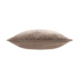 Bloomsbury Abstract Velvet Cushion in taupe, shown side-on with plain velvet reverse and piped edge trim, on a white background.