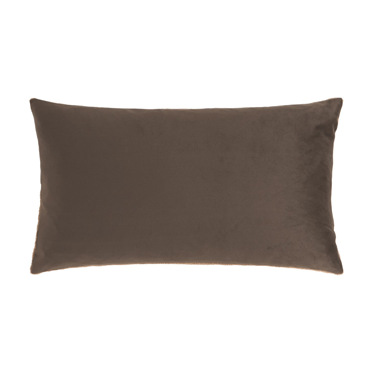 Rectangular velvet cushion in plain brown with a smooth reverse side, shown on a white background as part of the Bootanical Floral Velvet Cushion set.