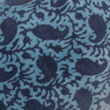 Boteh Velvet Cotton Cushion in True Blue/Navy, close-up of the dense paisley print showing navy teardrop motifs on a mid-blue velvet ground.